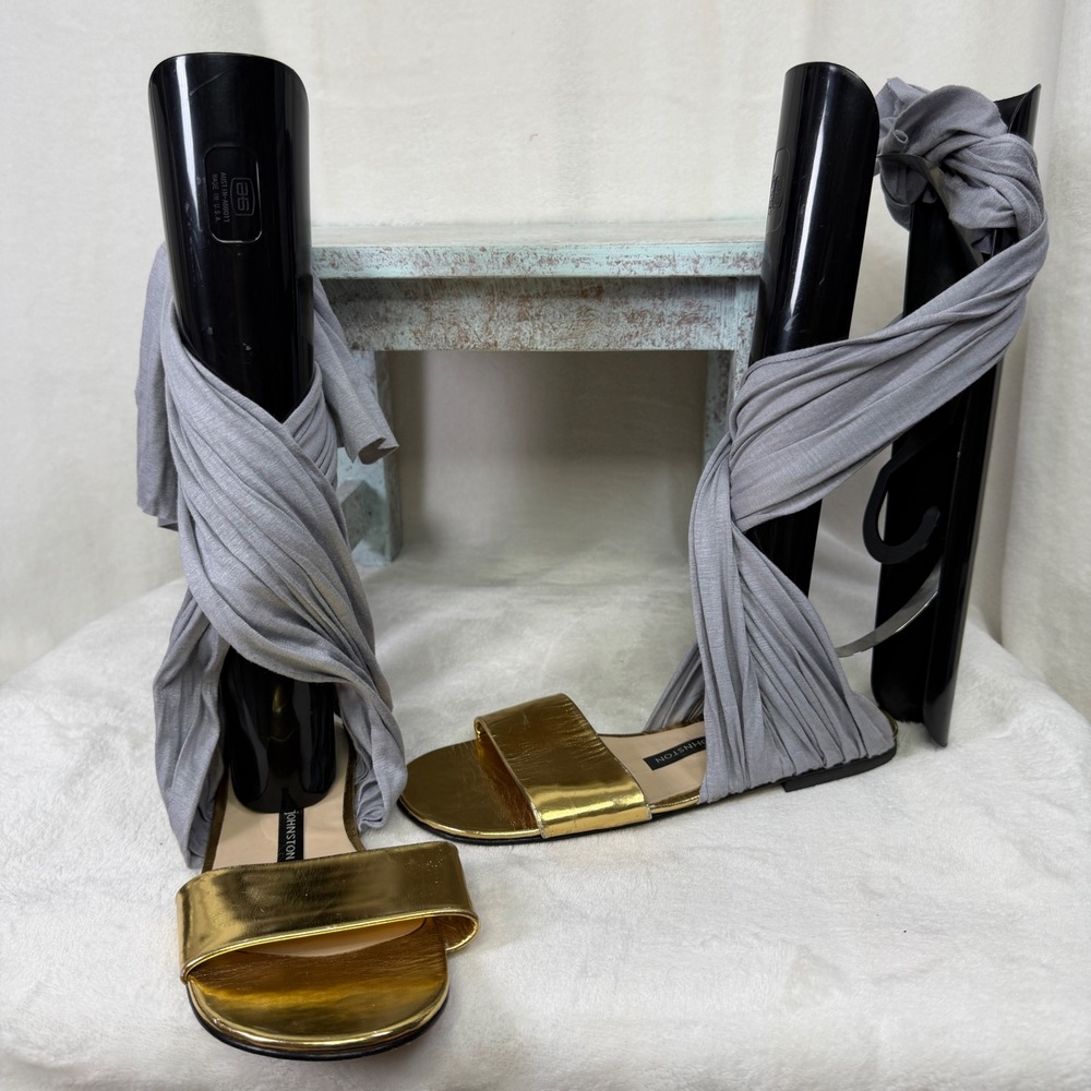 Kirrily Johnston Sandals Women 9 Gold Grey Metallic Ankle Wrap Made in Australia